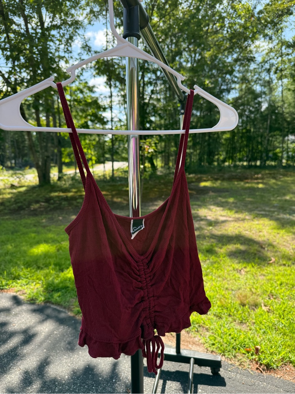 Windsor Maroon Ruched Drawstring Ribbed Cami